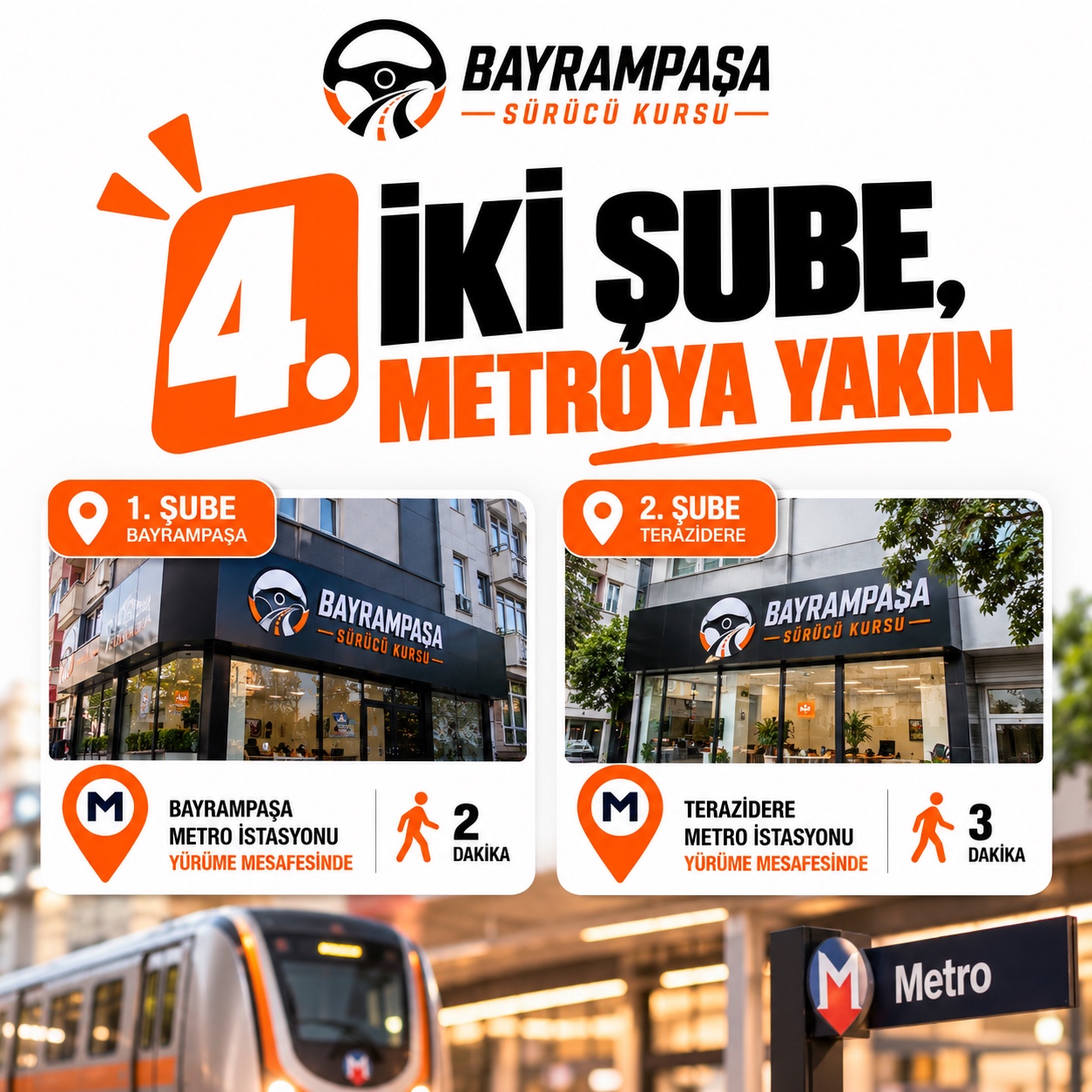 5. slayt: 4. İKİ ŞUBE, METROYA YAKIN